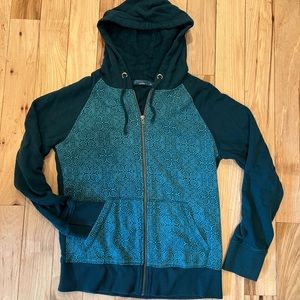 Prana teal hoodie, Med, front zipper, front pockets lightly used